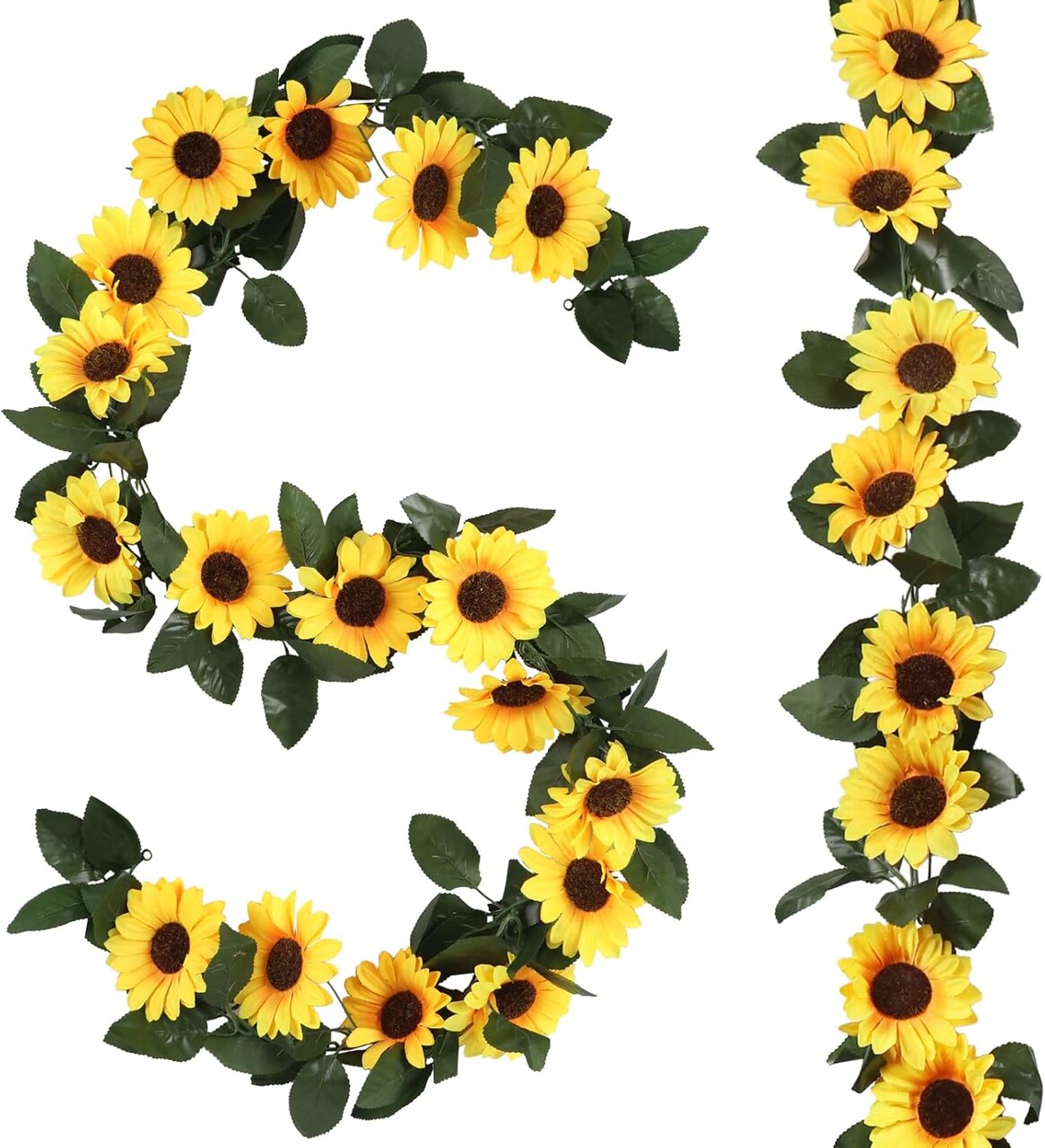 2-Pack Sunflower Garland Decor – 7.5ft Artificial Sunflower Vines with Green Leaves, Silk Hanging Flower Garlands for Wedding, Birthday, Home & Wall Party Decorations